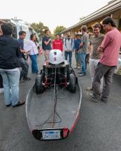 Photo of solar car with top shell off.