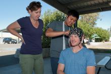 Putting electrodes on tester 