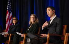 From left: Liane Randolph, chair, California Air Resources Board; Alice Busching Reynolds, president, California Public Utilities Commission; and Eddie Ahn, executive director, Brightline Defense (credit: Jim Gensheimer)