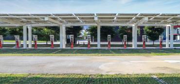 Photo of an empty EV charging station