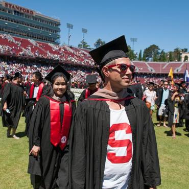 Photo of students at Stanford stadium at Commencement