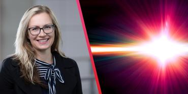 Photo of Arianna Gleason on left with image of a fusion burst of energy