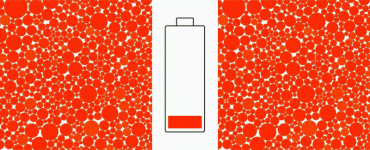An animation shows two contrasting views of how electrode particles release their stored lithium ions during battery charging. Red particles are full of lithium and green ones are empty.