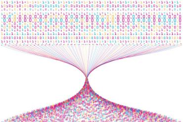 Image showing a funnel with data going in and out.