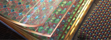 Illustration showing a book with layers of atoms on its pages.