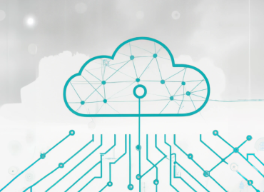 graphic of a cloud with connected nodes insite with lines and nodes under cloud