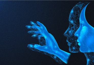 Side view image of person with hand outstretched and the same image overlayed with outline depicting AI