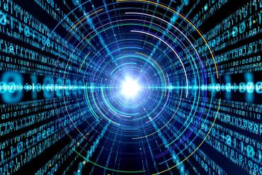 Graphic of light beam with rings around it emanating light beams