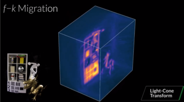 The captured measurements played back as a video, showing light splashing across the wall as it scatters back from the hidden objects.