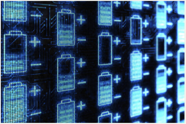 Graphic of a series of batteries in different charging states with pluses (fully charged) and minuses (depleted).