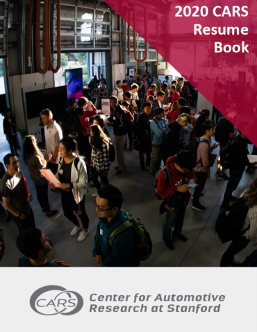 Cover page of 2020 CARS Resume Book showing students at the career fair at the Automotive Innovation Facility