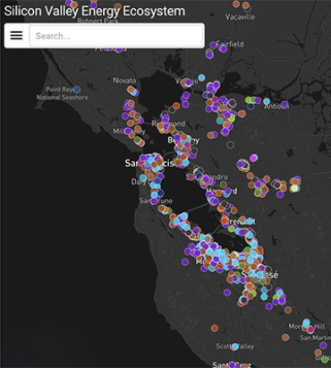 Photo of the 1,465 entities in the interactive Silicon Valley Energy Ecosystem map which can be filtered by dozens of subsectors.