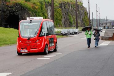 Photo of an autonomous vehicle on a city street.