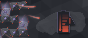 In this illustration, the pairs of red spheres are escaping oxygen atoms and purple spheres are metal ions. This new understanding could lead to new ways to minimize the problem and improve battery performance.